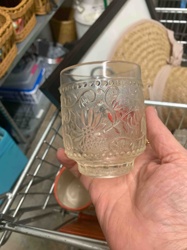 Embossed Floral Pressed Glass Tumbler / Votive Holder