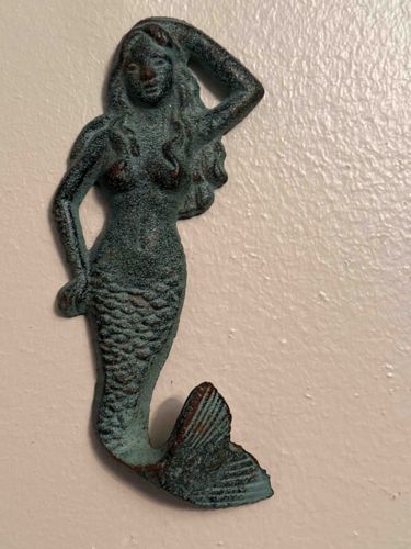 Cast Iron Mermaid Wall Hook with Verdigris Finish