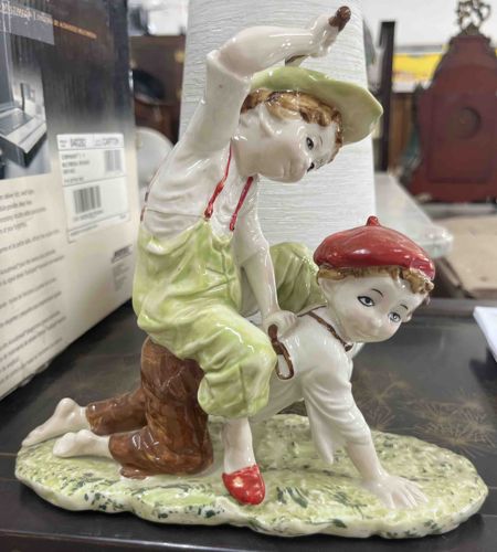 Lladro-style 'Two Boys Playing Leapfrog' Porcelain Figurine