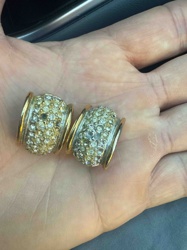 Pave Rhinestone and Gold-Tone Clip-On Earrings