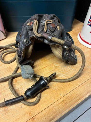 Vintage Pilot's Leather Flight Helmet with Integrated Headset