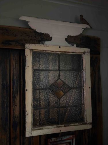 Antique Diamond-Pattern Lead Glass Window Sash