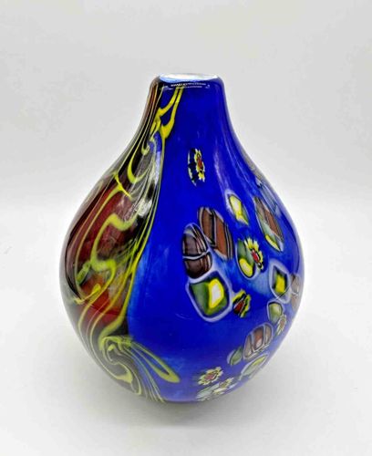 Murano Style Millefiori and Zanfirico Art Glass Vase