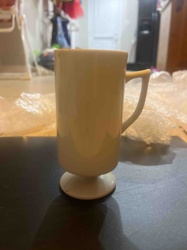 Off-White Ceramic Irish Coffee Mug on Pedestal