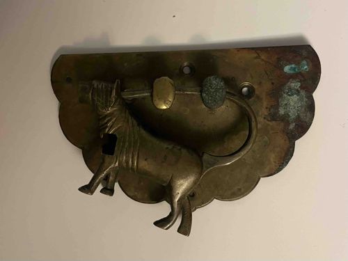 Antique Figural Lion Door Knocker / Pull Plate