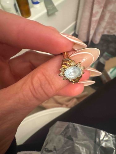 Vintage Gold Oval Aquamarine and Pearl Cluster Ring