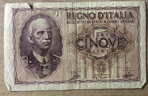 5 Lire Banknote, Kingdom of Italy (Regno d'Italia)