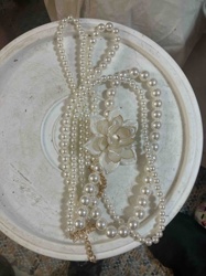 Faux Pearl and Flower Necklace