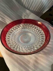 Ruby Red Flashed Clear Pressed Glass Plate or Shallow Bowl
