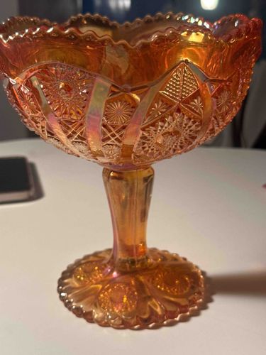 Carnival Glass Scalloped Edge Compote Bowl
