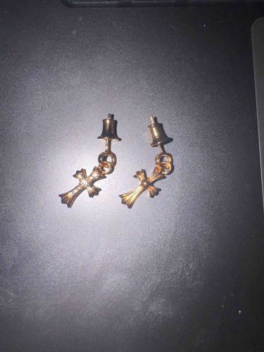 Chrome Hearts 22k Gold with Diamonds Cross Dangle Earrings (Set of 2)