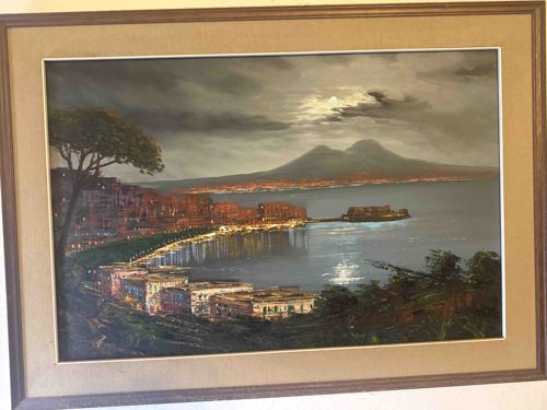 Nocturnal Seascape of the Bay of Naples with Mount Vesuvius