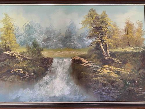 Impasto Waterfall Landscape Painting