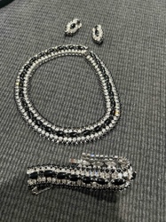 Black and Clear Rhinestone Parure (Necklace, Bracelet, and Earrings Set)