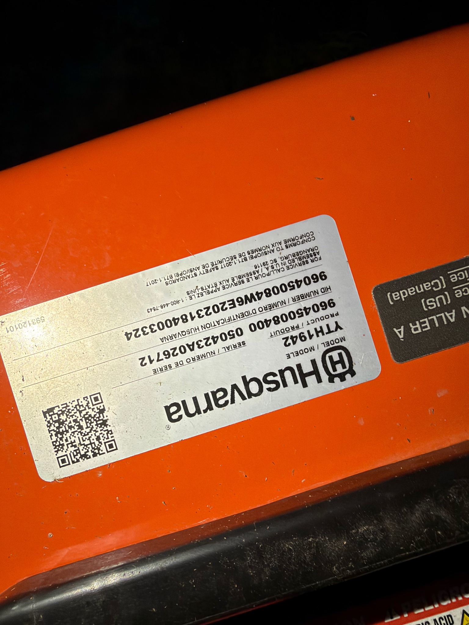 Submitted photo of Husqvarna YTH1942 Riding Lawn Mower (not authenticated)