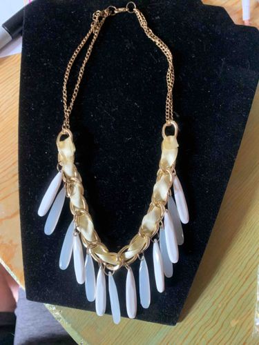 Gold-Tone Woven Ribbon Fringe Statement Necklace