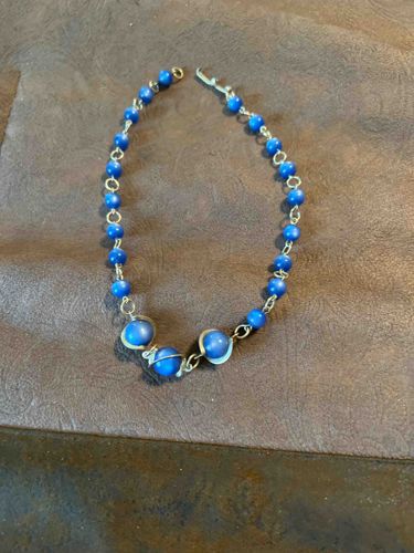Blue Beaded Bracelet with Silver-Tone Accents