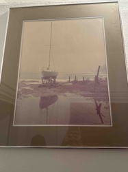 Framed Photograph of Sailboat on Shore