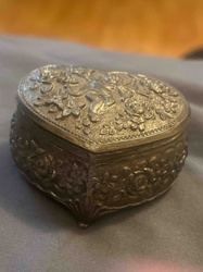 Heart-Shaped Cherub and Floral Trinket Box