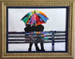 Colorful Umbrella Couple Painting