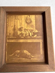Sepia-Toned Print of Children and Dog