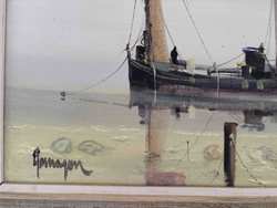 Moored Boat in Harbor (Oil Painting)