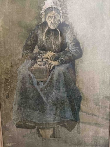 Elderly Person with Bowl Print