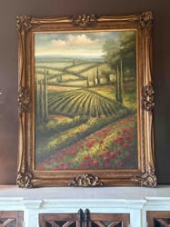 Tuscan Landscape Oil Painting in Ornate Gilt Frame