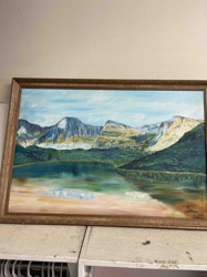 Mountain Lake Landscape Painting by D. Gibson (1947)