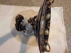 Limoges Cobalt Blue & Gold Decorative Fish Charger with Figural Fish Stand