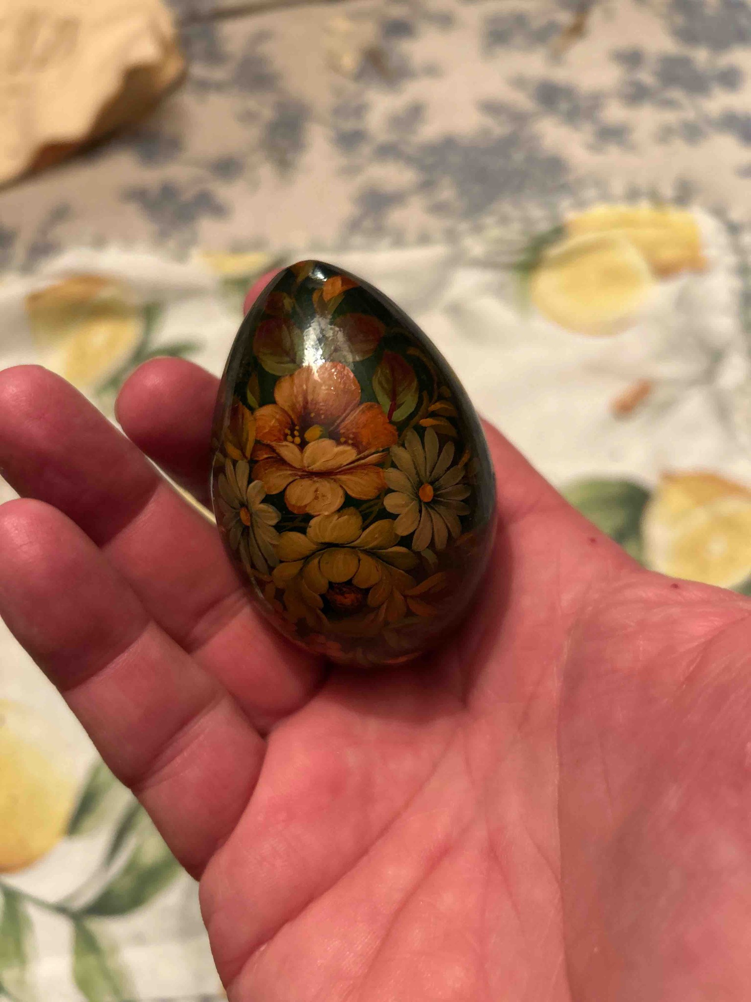 Russian Hand-Painted Zhostovo-style Lacquer Egg