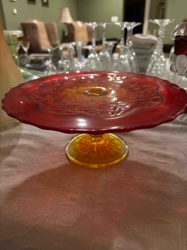 Red and Amber Art Glass Cake Stand