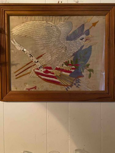 Framed Embroidered American Patriotic Eagle Textile