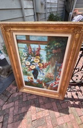 Floral Still Life Oil Painting in Ornate Gold Frame