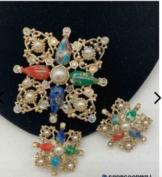 Maltese Cross Brooch and Earrings Set