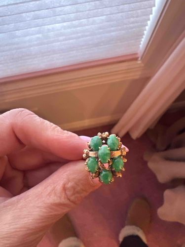 Vintage 14k Yellow Gold Jadeite Jade Cluster Ring