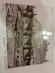 Architectural Etching of a Cityscape with Bridges and Buildings