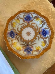 Scalloped Porcelain Plate with Gilded Enamel and Hand-Painted Flowers