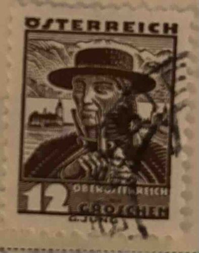 Austria 12 Groschen Stamp, Traditional Man from Oberösterreich