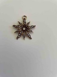 Antique Seed Pearl and Diamond Sunburst Pendant/Charm