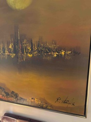 Mid-Century Modern Abstract Cityscape Painting
