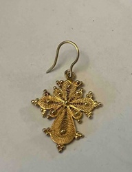 Gold Filigree Cross Drop Earring