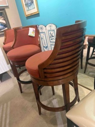 Set of Swivel Bar Stools with Slat Backs