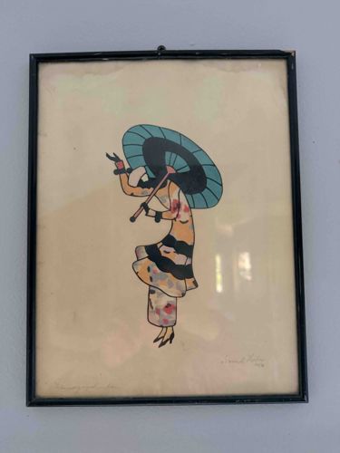 Framed Art Deco Style 'Flapper with Umbrella' Print