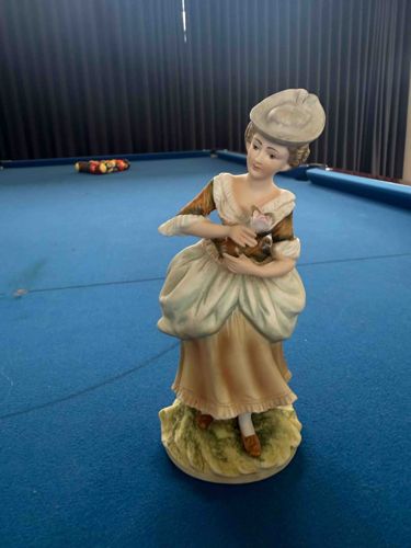 Vintage Porcelain Bisque Figurine of a Rococo Lady with Dog