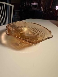 Carnival Glass Ruffled and Footed Bowl