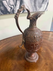 Bronze or Bronze-Patinated Ewer with Mythological and Figural Reliefs