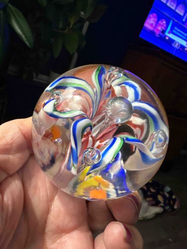 Multi-Color Swirl Glass Paperweight with Controlled Bubbles