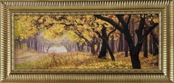 Autumn Forest Path Panoramic Artwork in Gilt Frame