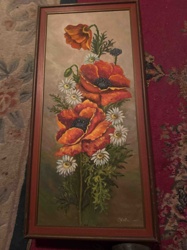 Framed Floral Oil Painting of Poppies and Daisies